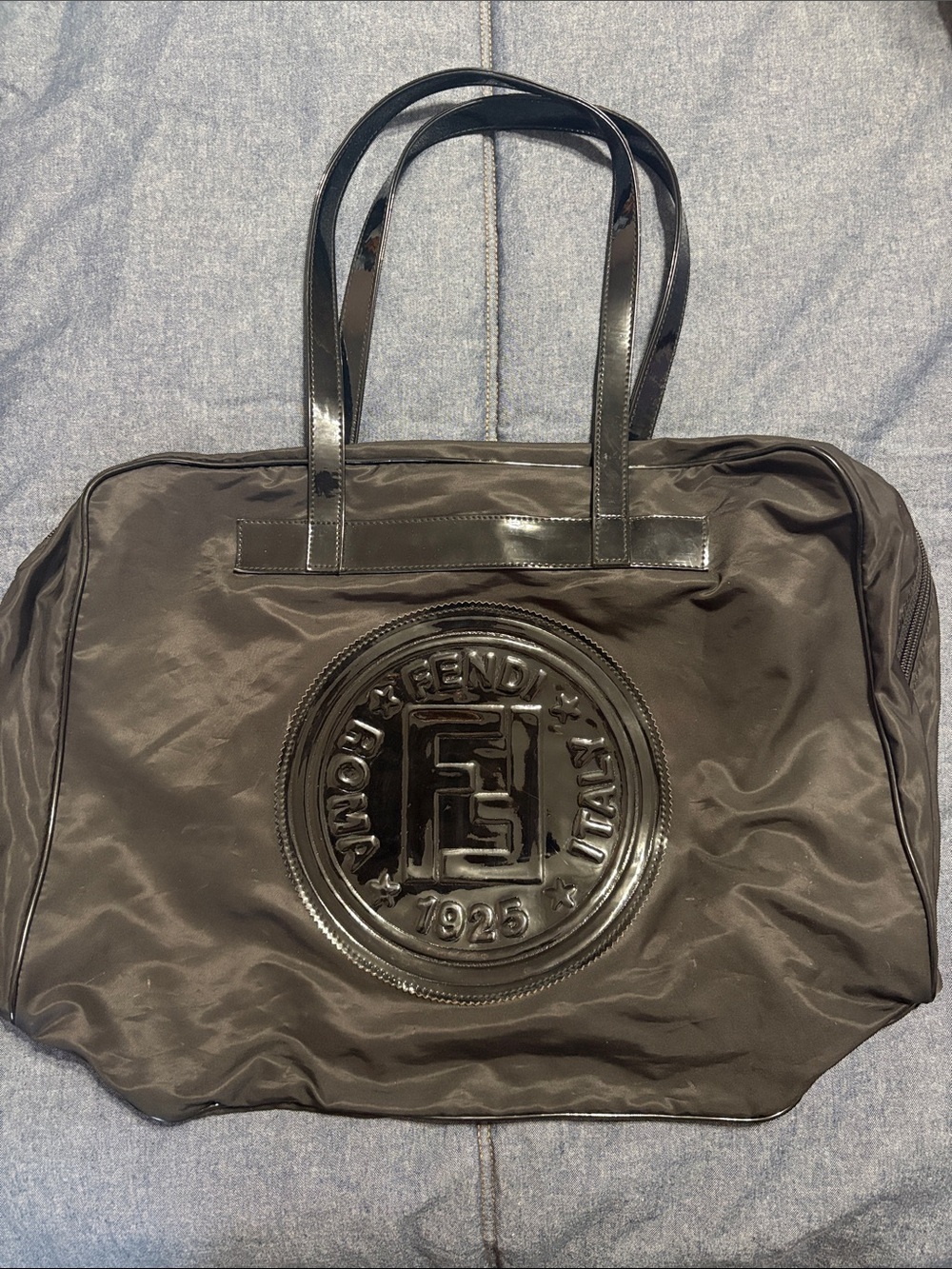 Fendi Vintage Black Logo Tote Travel Nylon Shoulder Bag - Picture 2 of 6